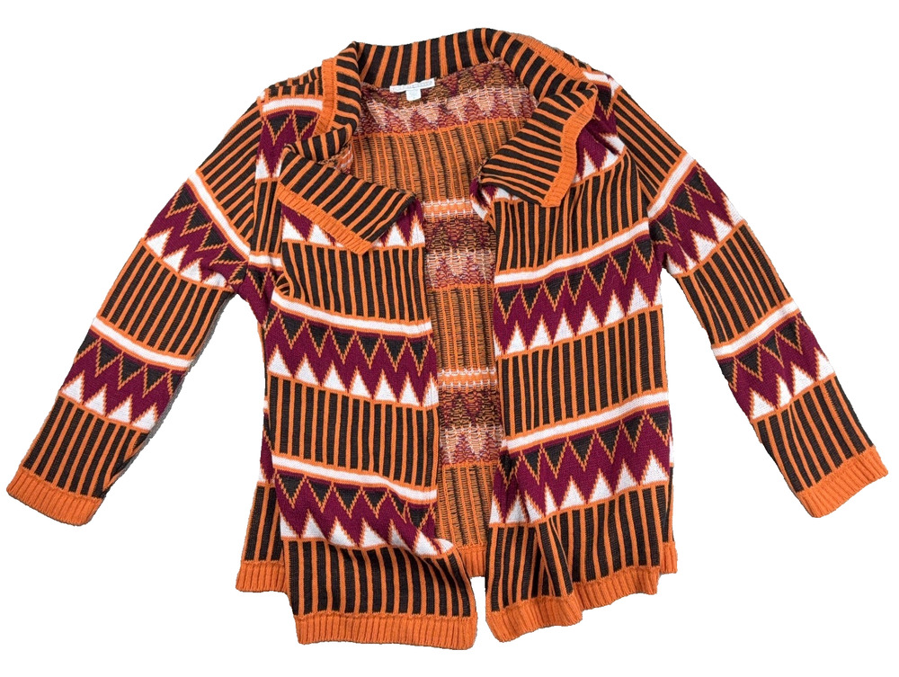 A Knitch Above 2X Cardigan Southwestern Geometric Knit Orange Burgundy Made USA